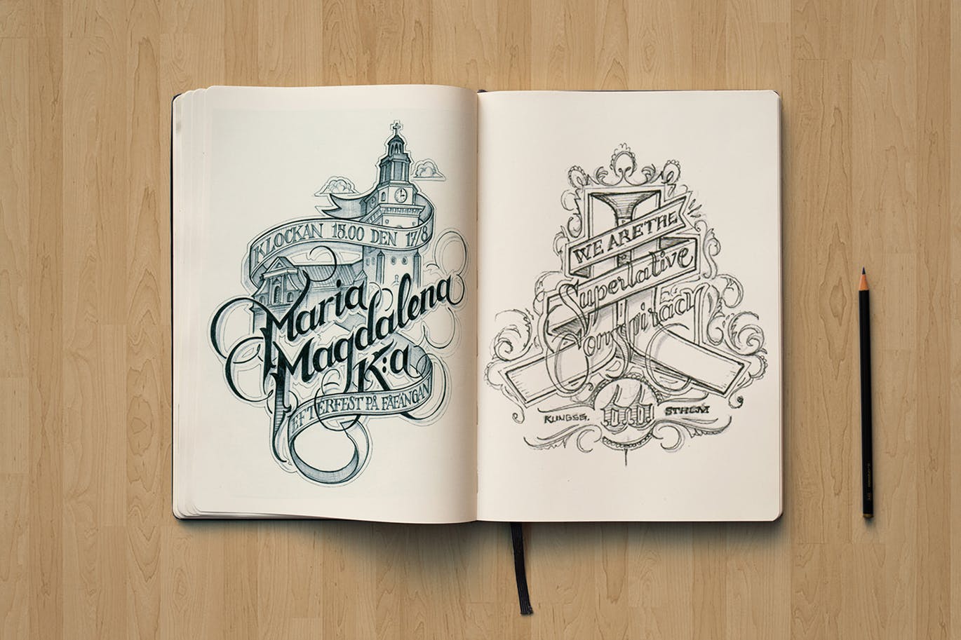 素描本内页设计/艺术作品展示顶视图样机素材库精选 Sketchbook Mockup Top View插图(2)