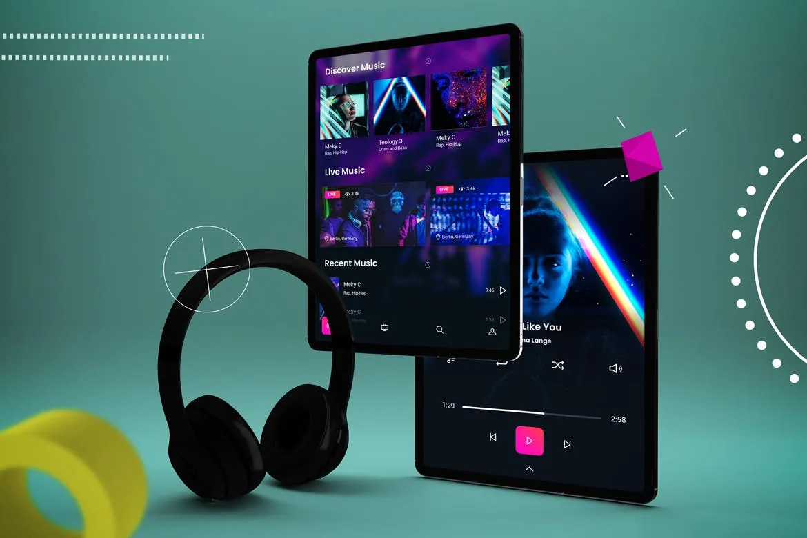 抽象设计风格iPad Pro平板电脑APP设计屏幕预览样机 Abstract iPad Pro Music App插图(5)