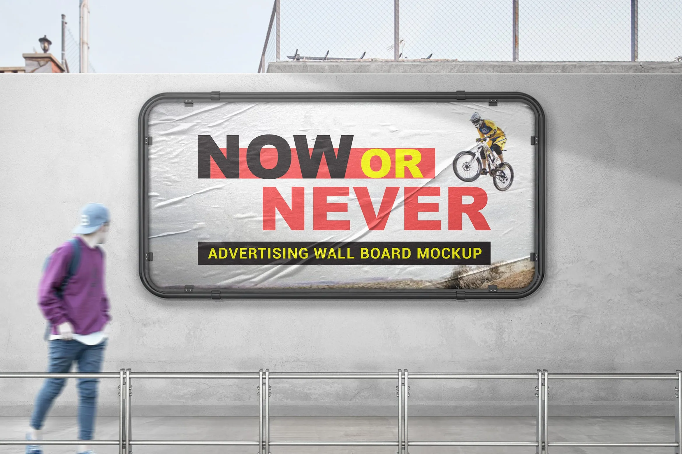 广告橱窗设计效果图样机模板 Advertising Wall Board Mockup