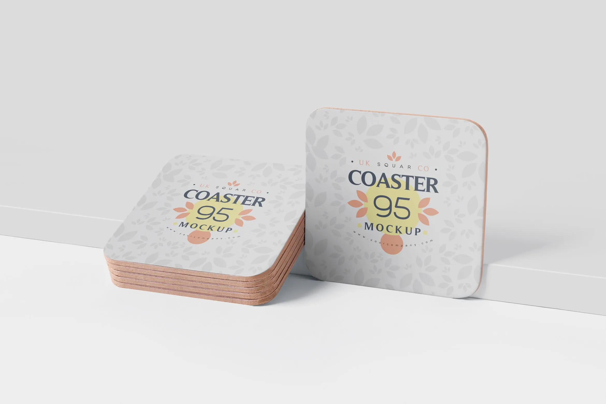 圆角方形杯垫图案设计素材库精选模板 Square Coaster Mock-Up with Round Corner插图