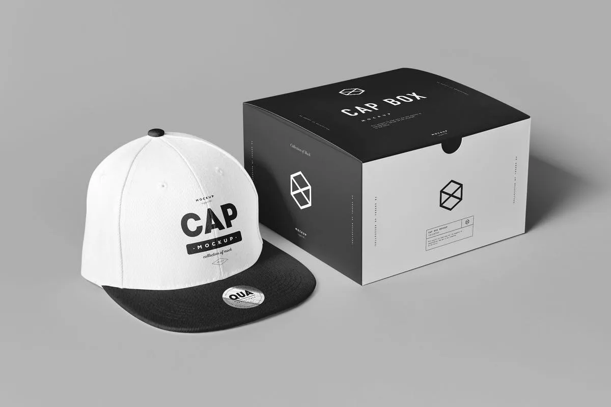 帽子鸭舌帽amp;包装盒样机模板 Capamp; Box Mock-up