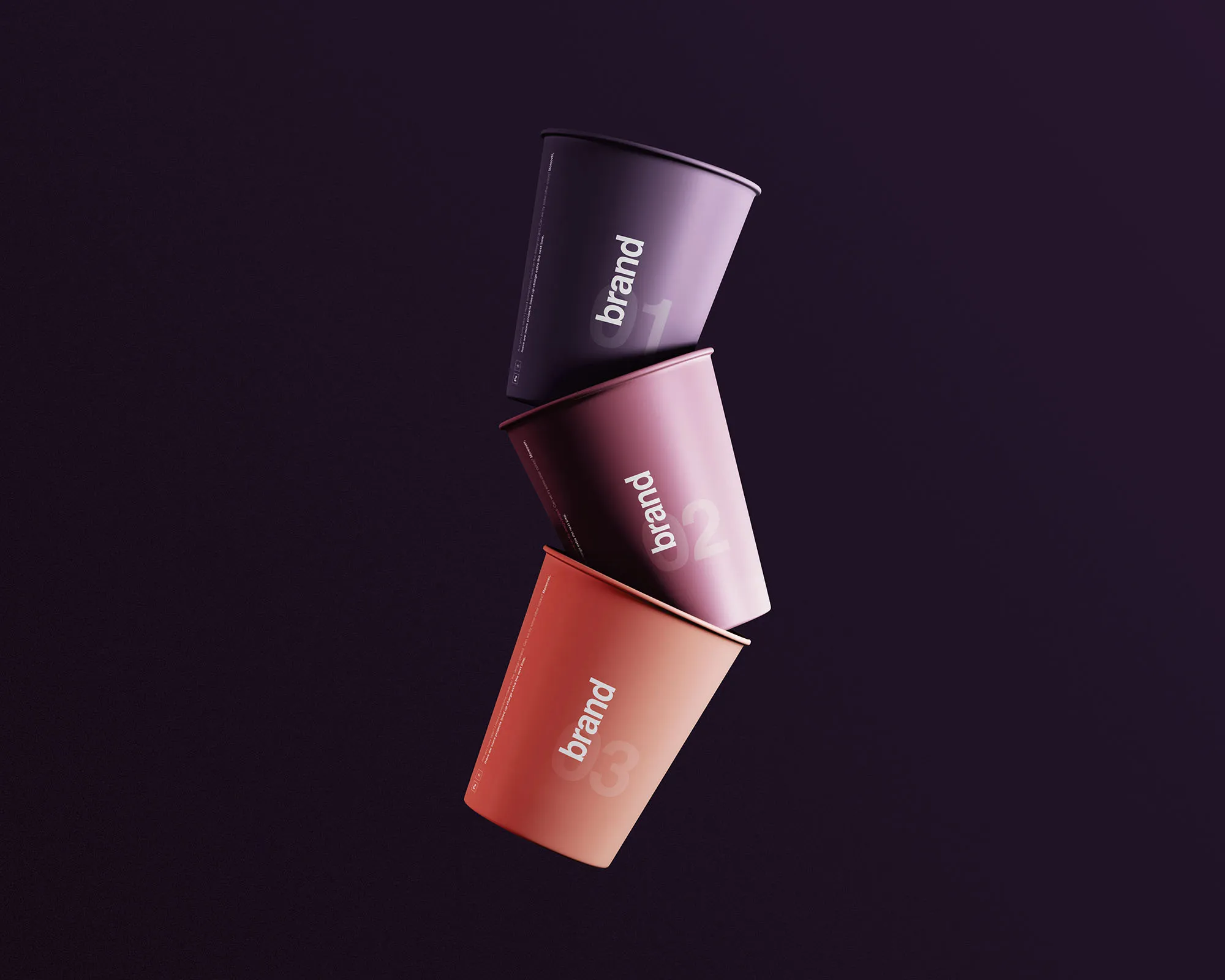 企业定制纸杯设计效果图样机模板 Floating Paper Cups Mockup