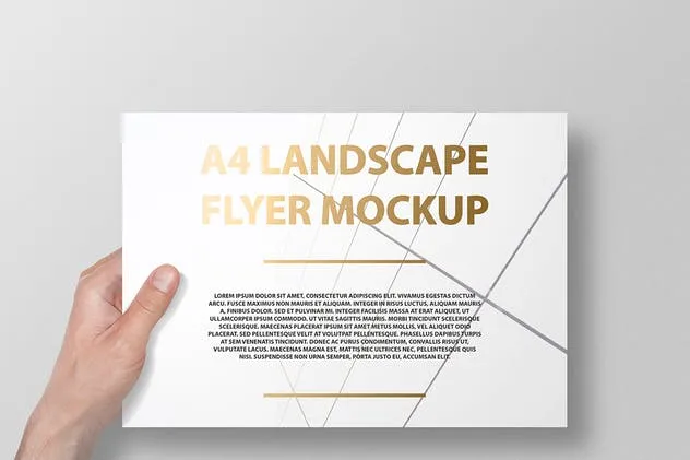 A4横向铝箔冲压工艺传单海报样机 A4 Landscape Flyer / Poster Mockup – Foil Stamping插图(9)