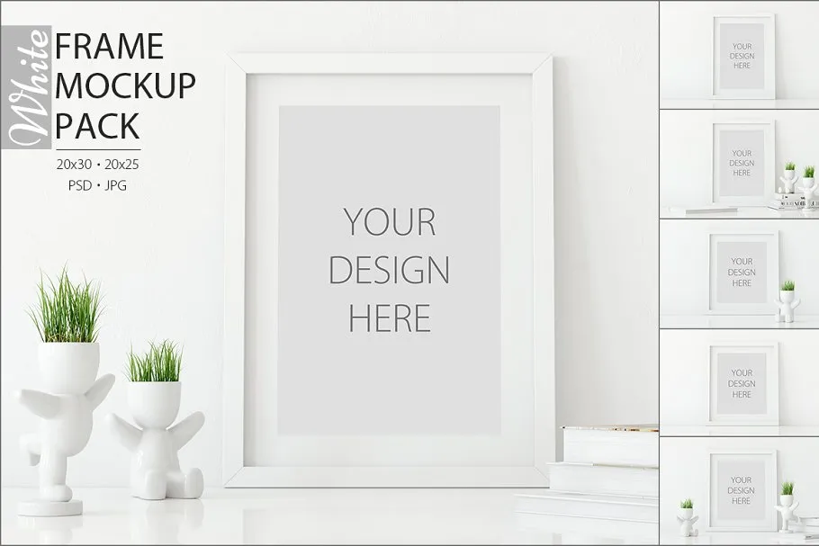 白色格调现代相框样机模板 Frames Mockup – PACK (White)插图