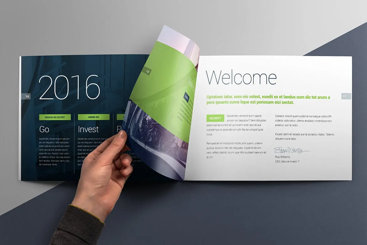 横版设计风格企业宣传册/企业画册内页版式设计样机素材库精选 Landscape Brochure Mockup插图(4)