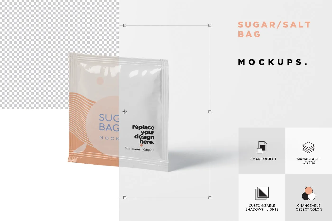 盐袋糖袋包装设计效果图素材库精选 Salt OR Sugar Bag Mockup – Square Shaped插图(5)