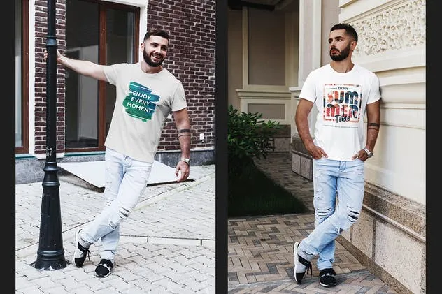 时尚男模T恤服装样机 T-Shirt Mock-Up Stylish Men插图(2)