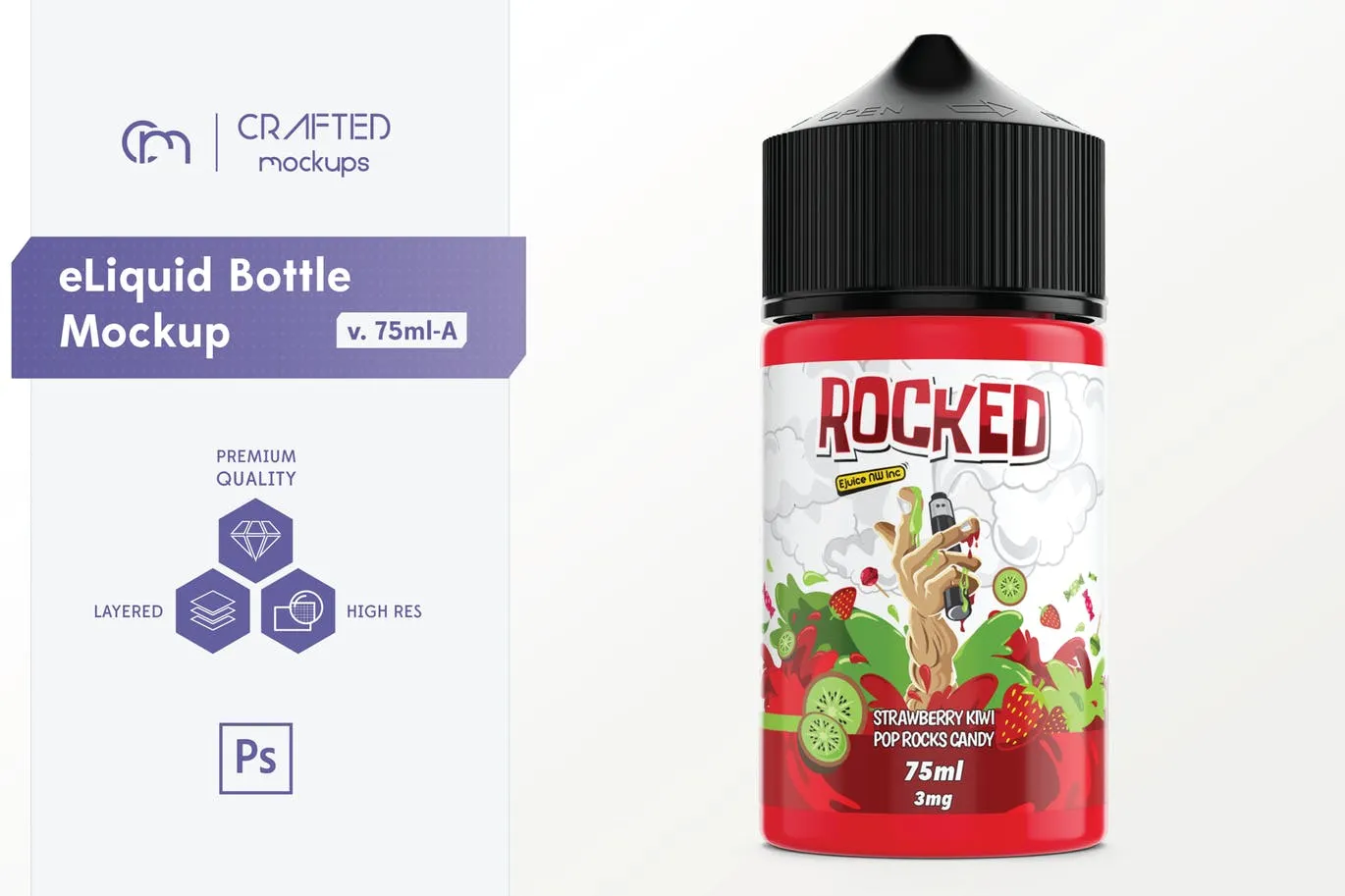 75ml容量装电子烟烟油瓶外观设计样机模板 eLiquid Bottle Mockup v. 75ml-A