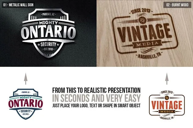 多应用场景复古品牌Logo设计样机模板 Photorealistic Logo Mock-Ups Vol.2插图(1)