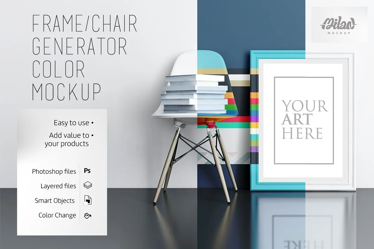 多彩的画框&椅子场景样机展示模板插图(19)