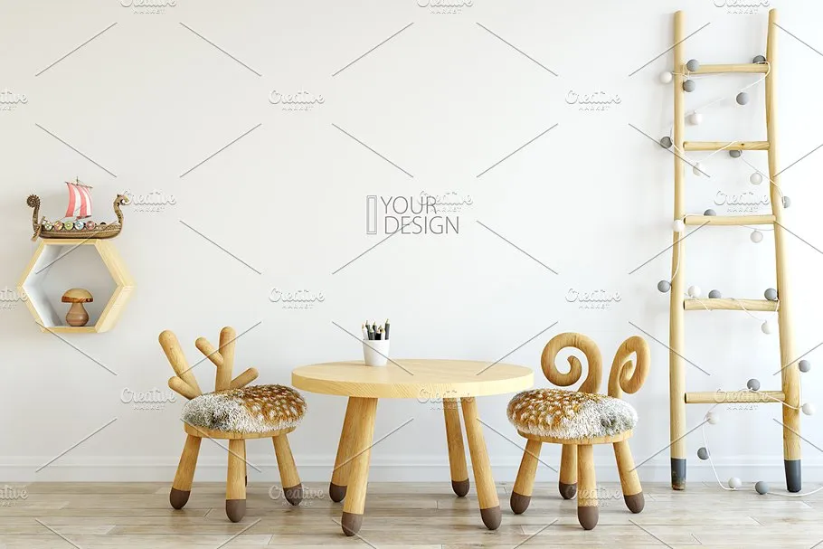 儿童主题卧室墙纸设计&相框样机 Interior KIDS WALL & FRAMES Mockup 2插图(10)