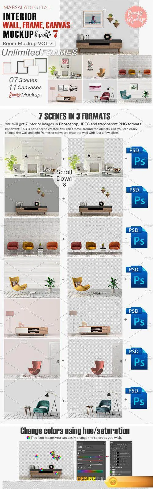 高品质的房间墙面和框架展示样机 Room Mockup Wall and Frame Bundle [psd] 1.16 GB