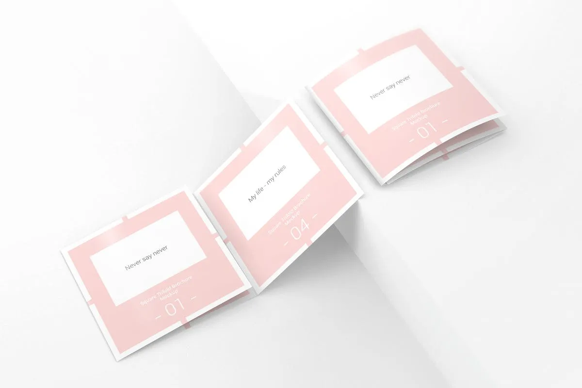 方形三折页宣传册/请帖样机模板 Square Trifold Brochure Mockups插图