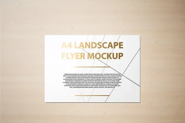 A4横向铝箔冲压工艺传单海报样机 A4 Landscape Flyer / Poster Mockup – Foil Stamping插图(1)