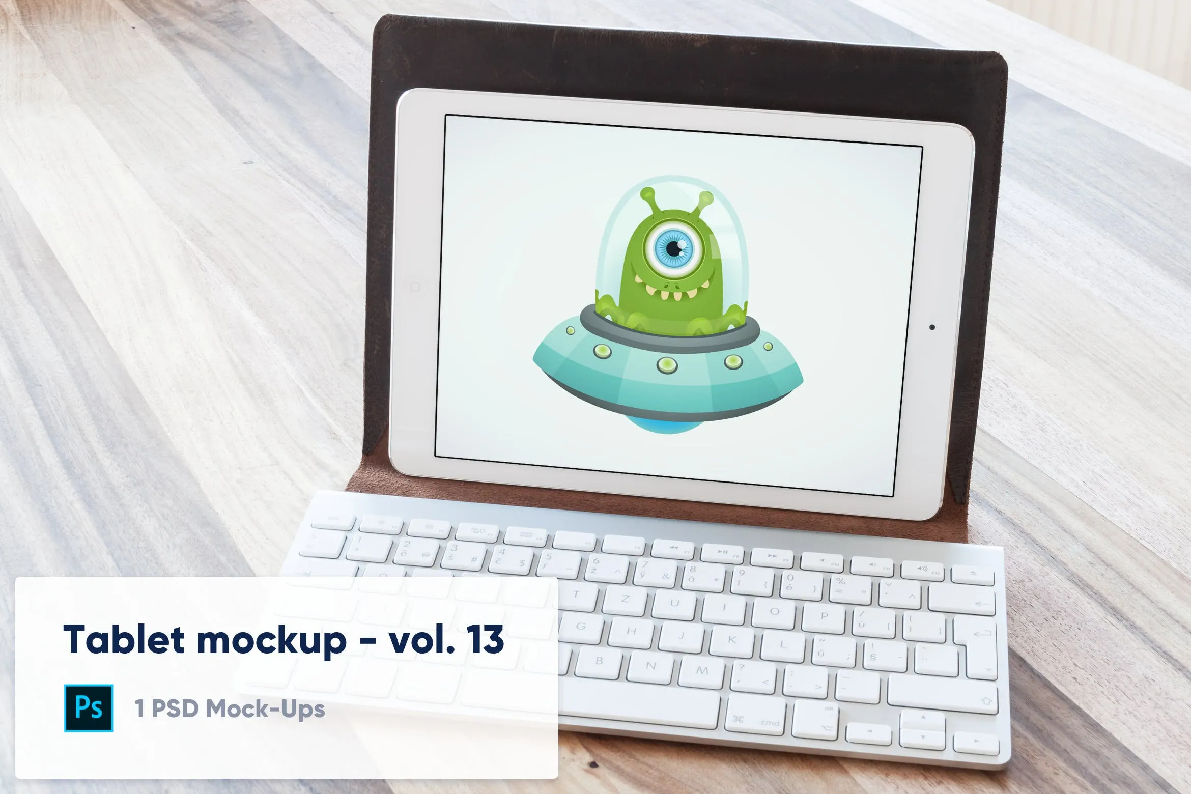 附带键盘套的iPad平板电脑屏幕预览像素设计精选样机模板v13 Tablet in Keyboard Case Desk Mockup#8211; Vol. 13