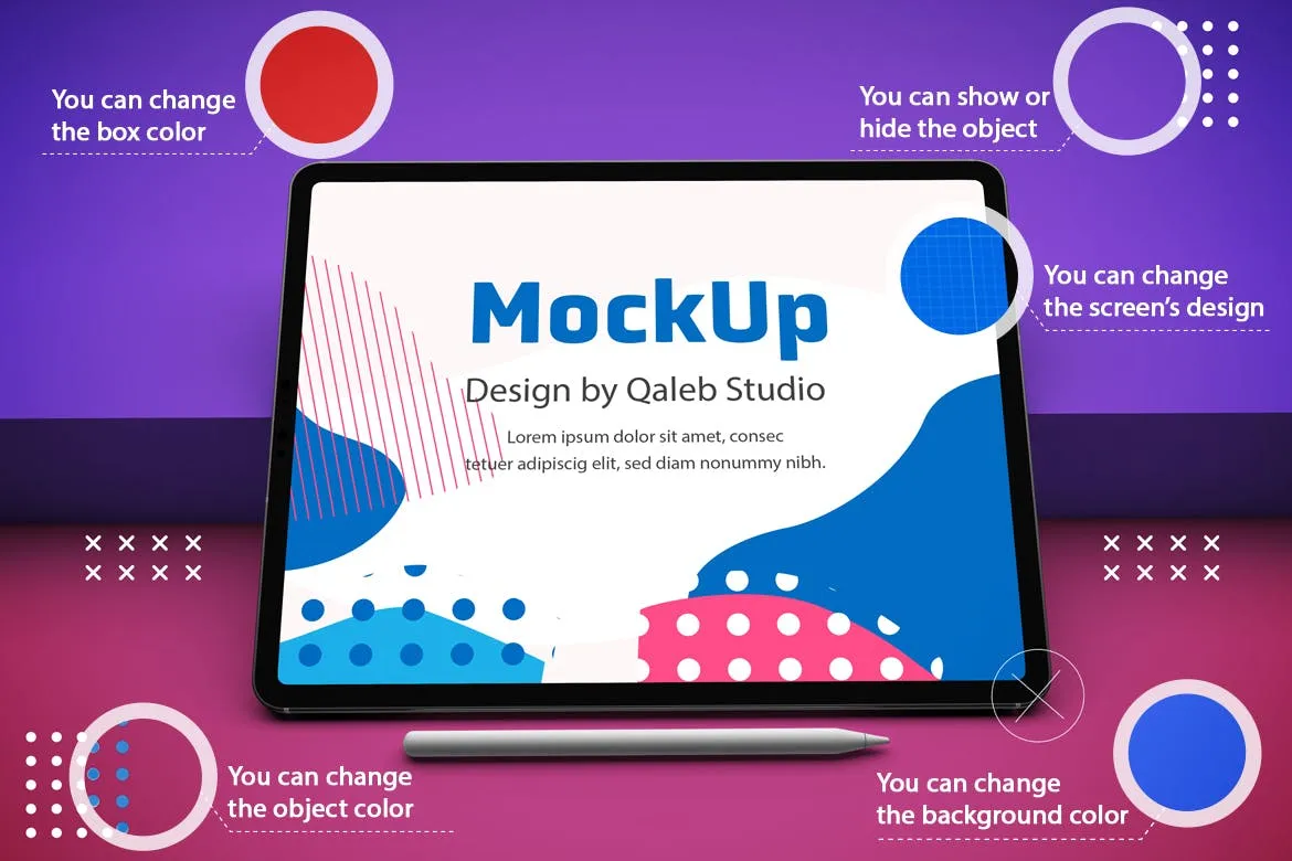 抽象设计风格iPad Pro平板电脑屏幕效果图素材库精选样机v2 Abstract iPad Pro V.2 Mockup插图(2)