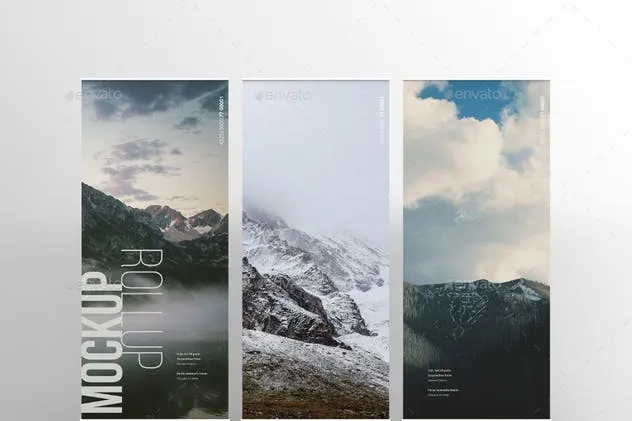 垂直卷帘画海报样机模板 Rollup Mockup插图(1)