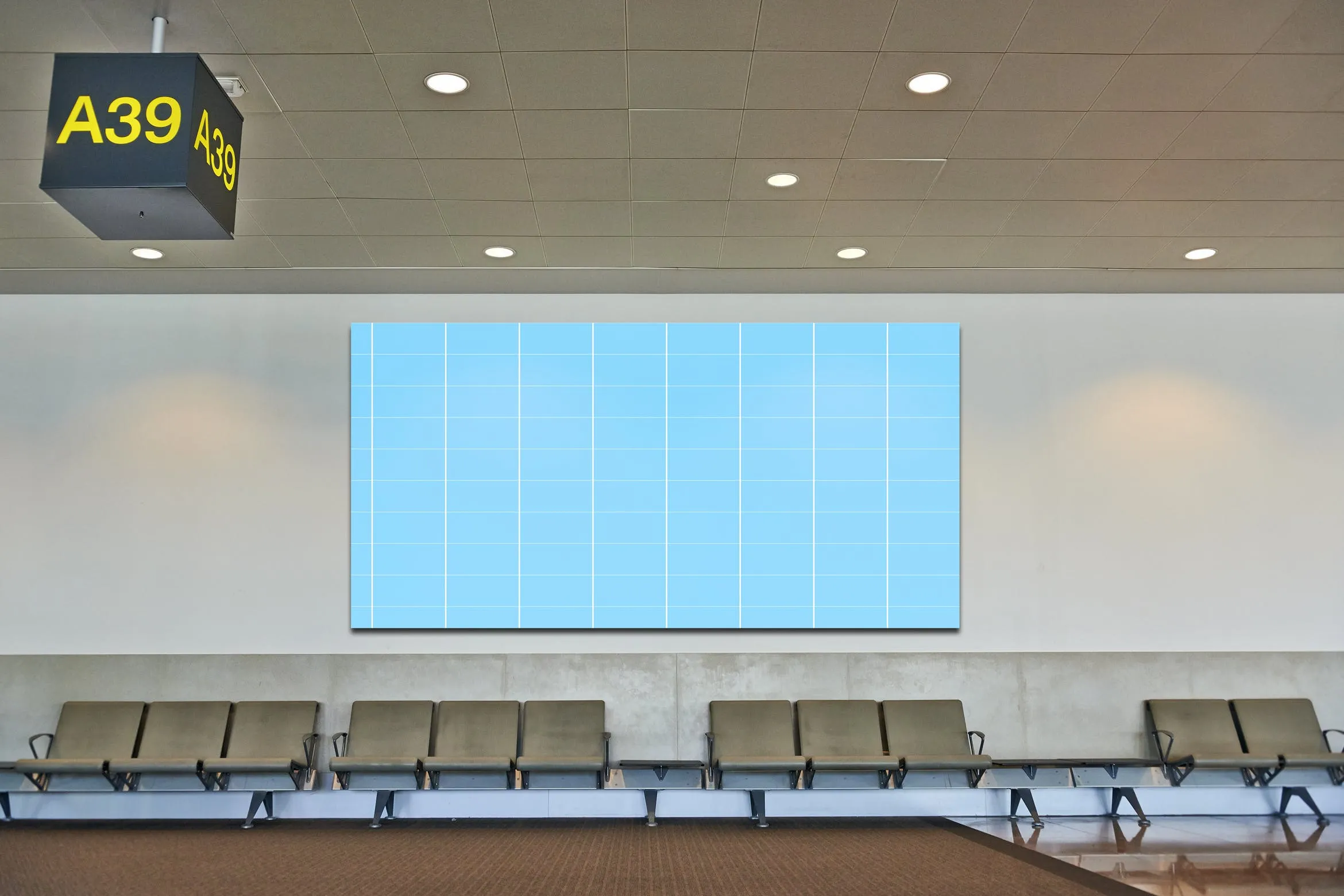 机场候机室挂墙广告大屏幕演示样机素材库精选模板 Airport_Wall_Mockup插图