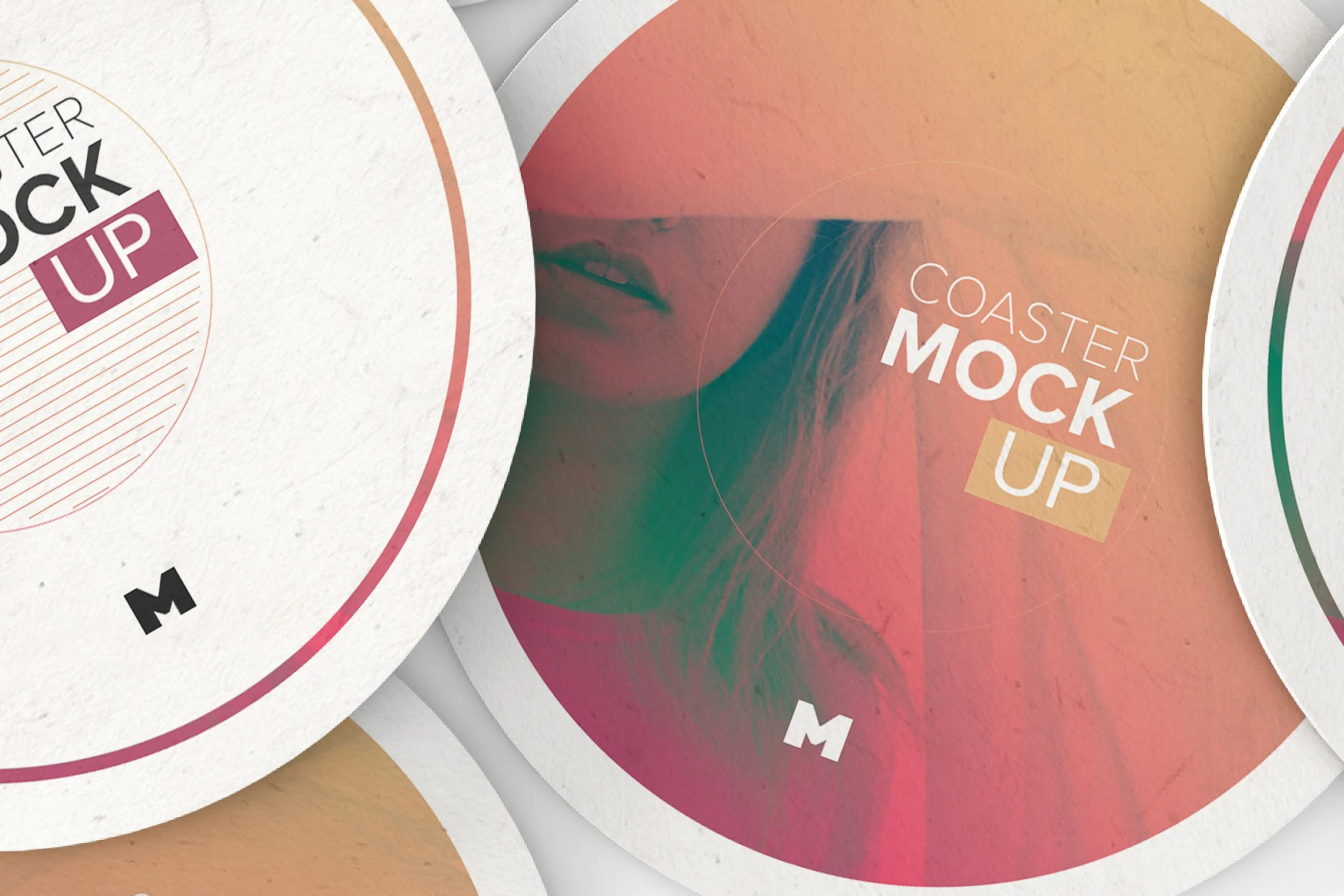 圆形纸杯垫品牌标识展示样机01 Round Coaster Mockup 01插图(2)