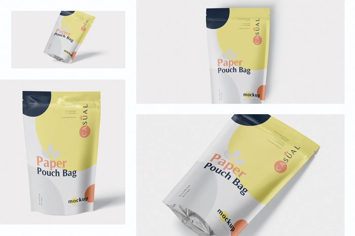 食品自封袋包装设计效果图素材库精选 Paper Pouch Bag Mockup – Large Size插图(1)
