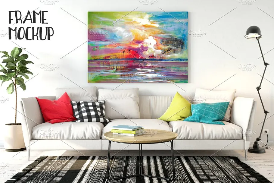 巨幅油画画框样机模板01 Interior Canvas Mockup – 01插图