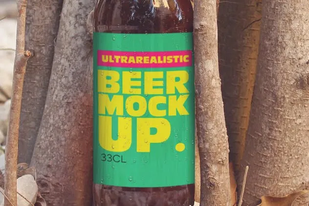 福门特拉岛白石滩场景小啤酒瓶外观印刷设计样机 Formentera White Stone Beach插图(2)