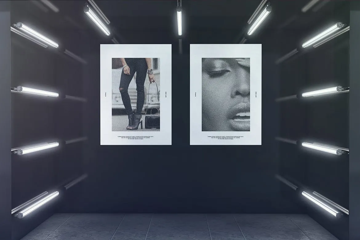 光彩夺目橱窗广告效果图样机 Advertising In Glowing Exhibition Room Mockup插图(1)