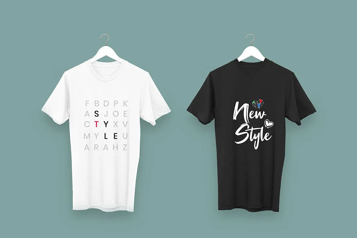 黑白两色T恤胸前印花图案设计预览样机素材库精选 Black & White T-Shirt Mockups插图(1)