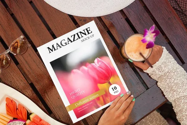 下午茶场景杂志样机模板 Magazine Mock-Up Glamour Edition插图(2)