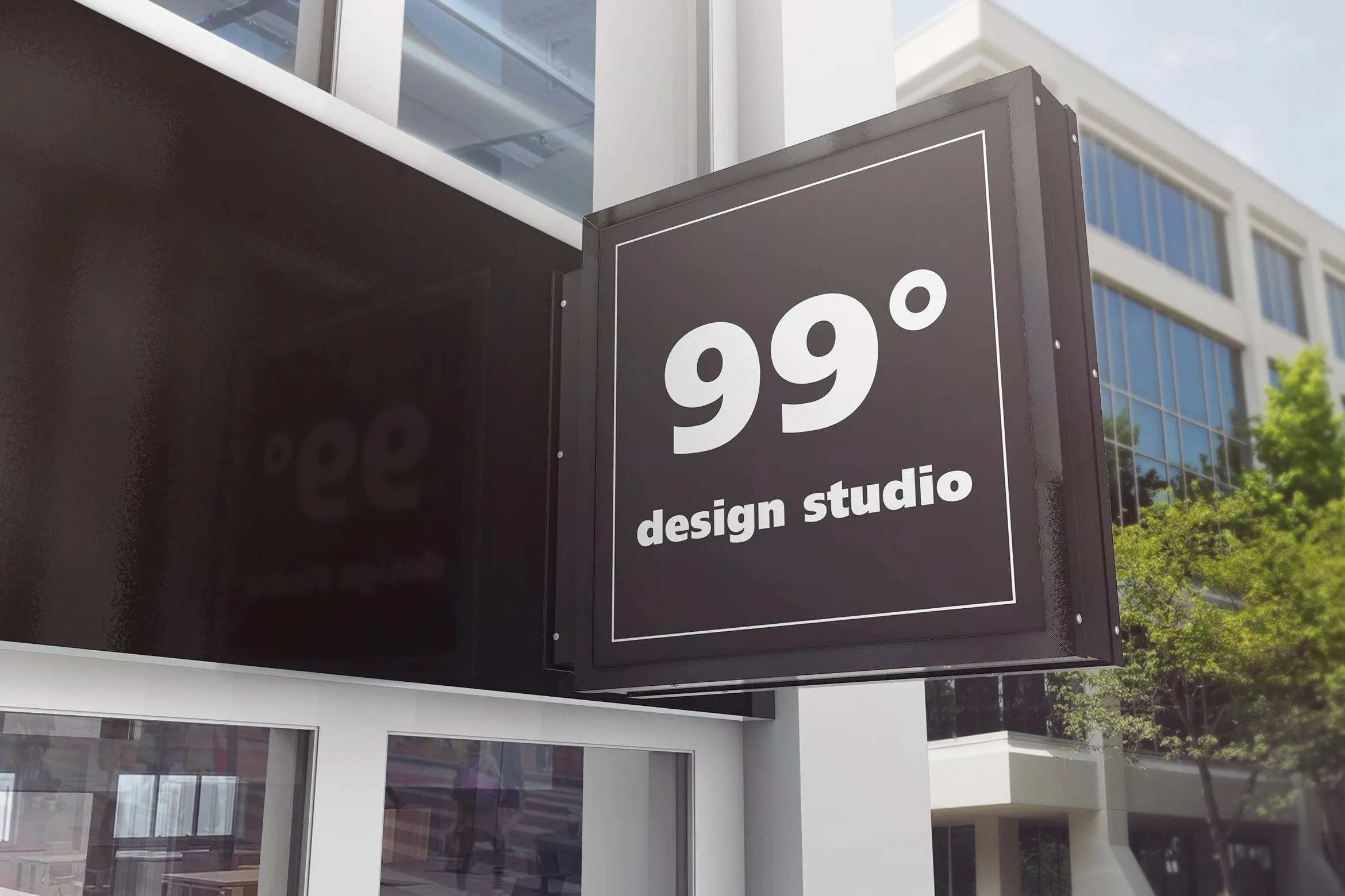 建筑大楼方形广告标志设计效果图样机 Building Advertising Square Sign Mockup插图