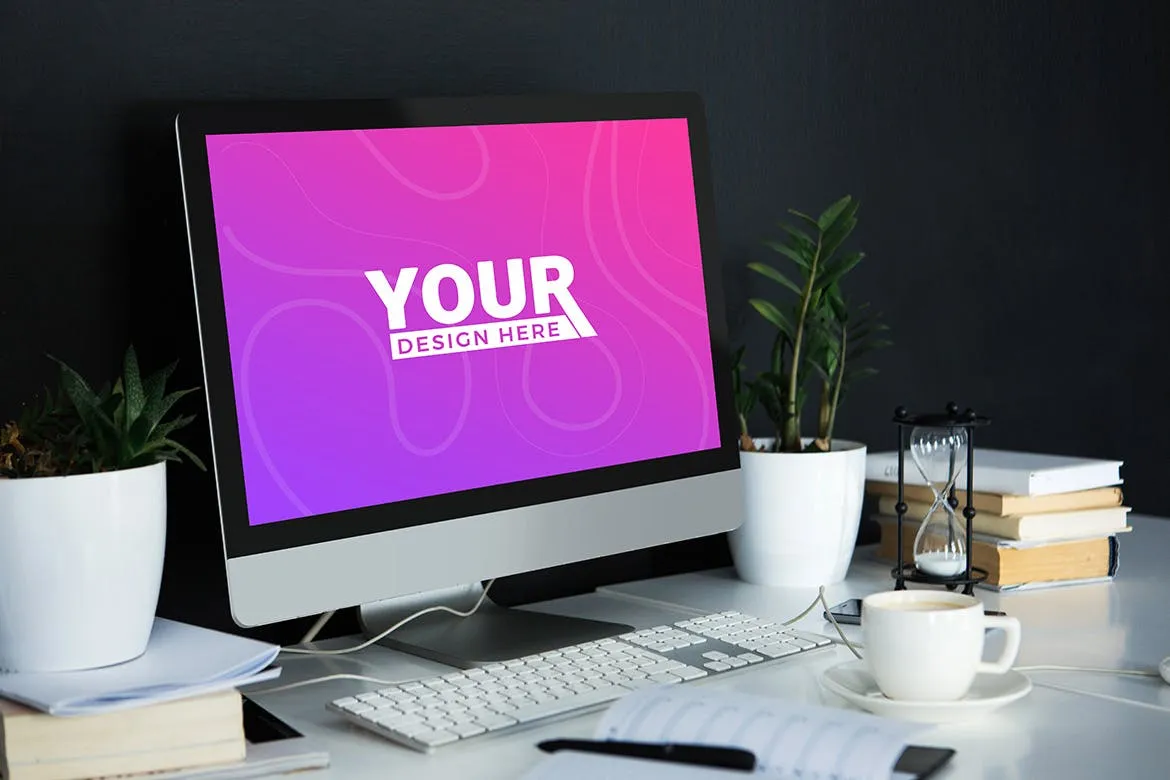 桌面办公场景一体机电脑样机模板 Desktop Mockup插图(1)