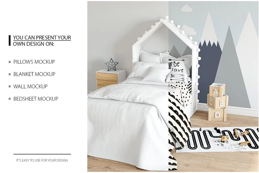 儿童室内织物样机模板 KIDS Interior Fabric Mockup Pack – 1插图(13)