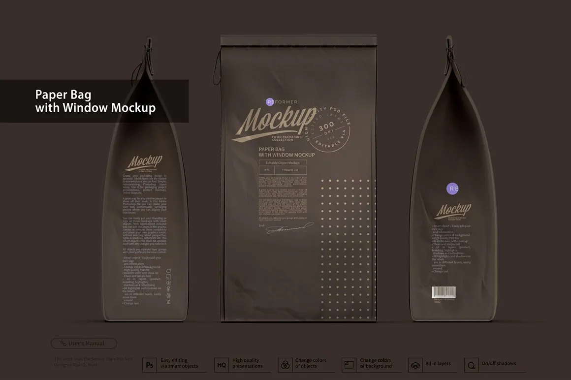 高品质的包装纸袋展示样机 Paper Bag with Window Mockup [psd]插图(2)