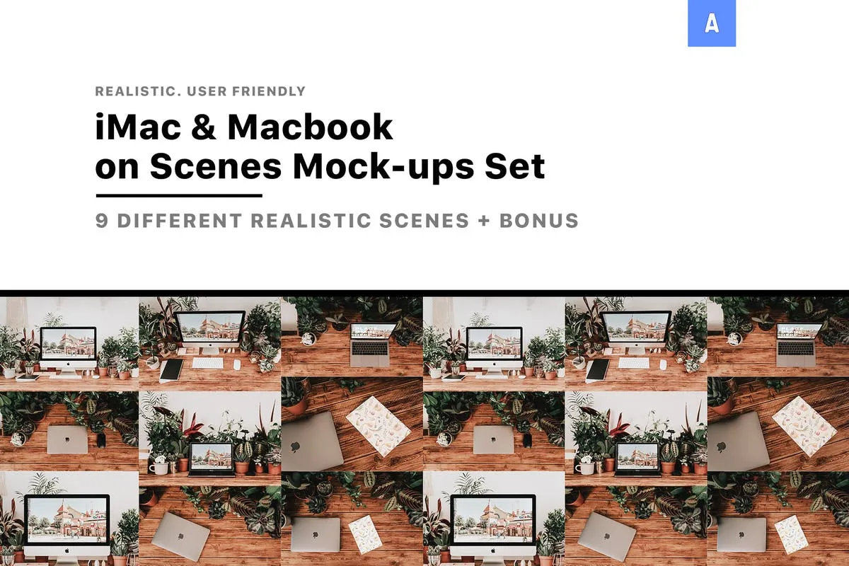 iMac＆Macbook办公场景样机 iMacamp; Macbook on Scenes Mock-ups