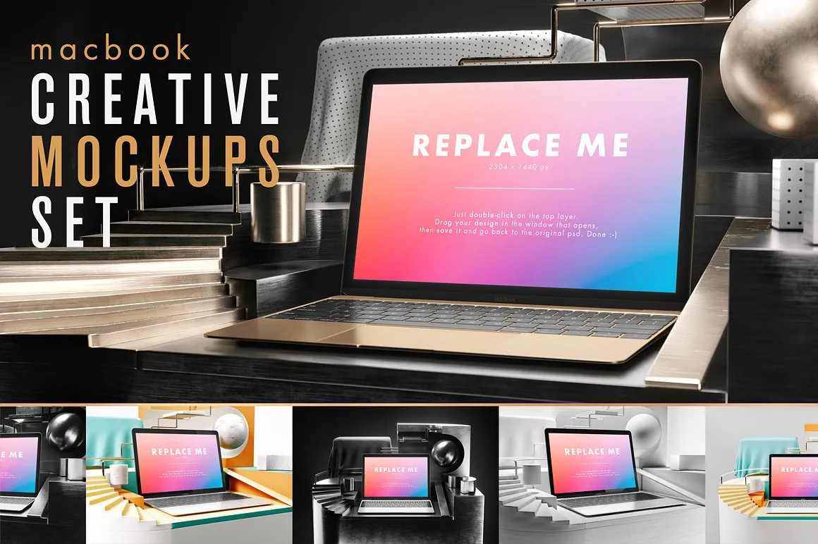 创意的Macbook展示模型Mockups打包下载[psd]
