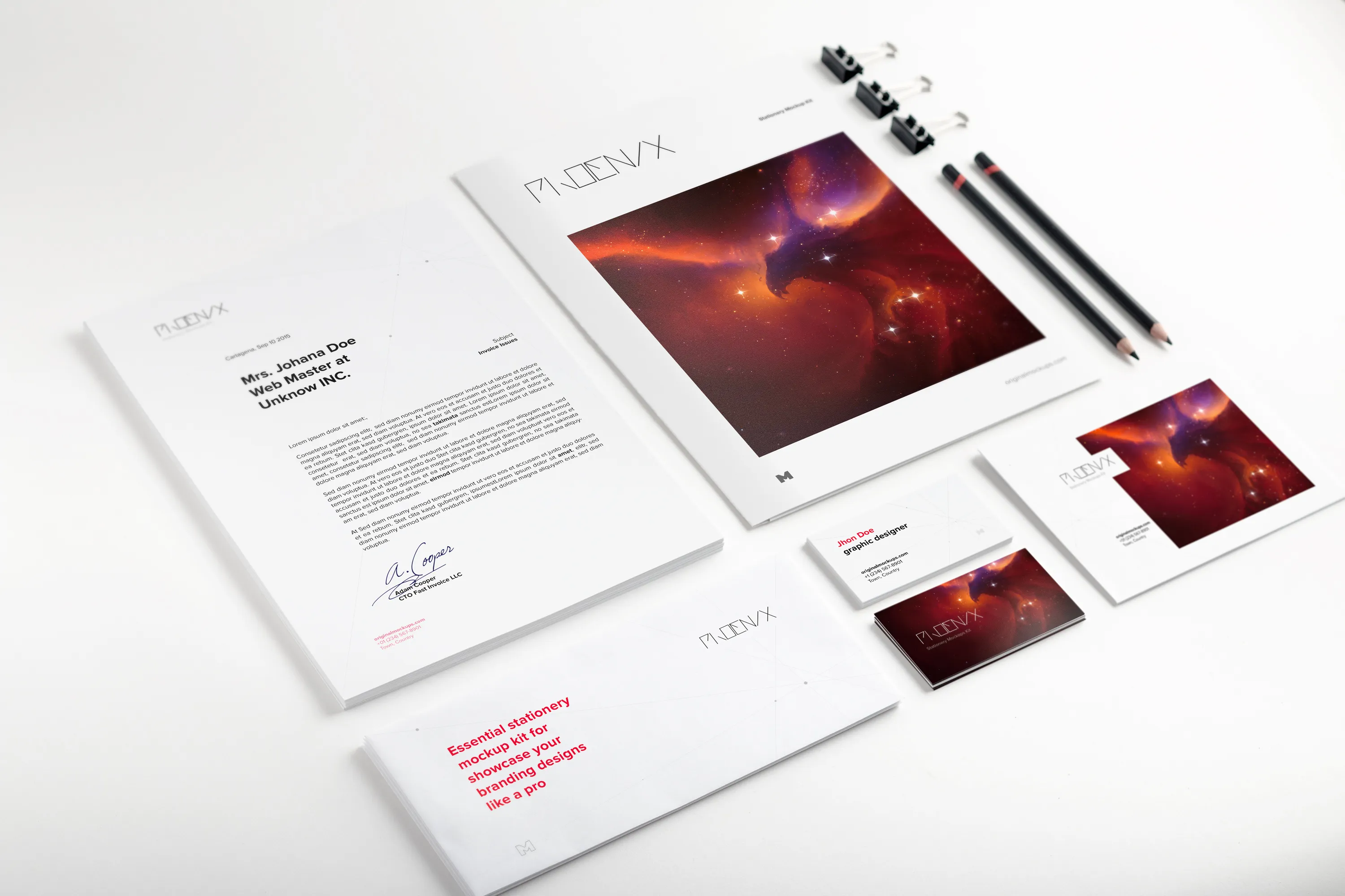 企业品牌VI设计办公用品等距样机01 Stationery Mockup 01