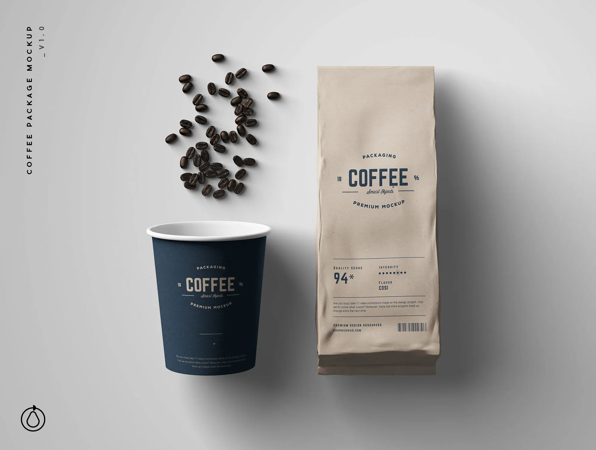 咖啡纸杯＆咖啡豆牛皮纸包装袋设计样机 Coffee Package Mockup