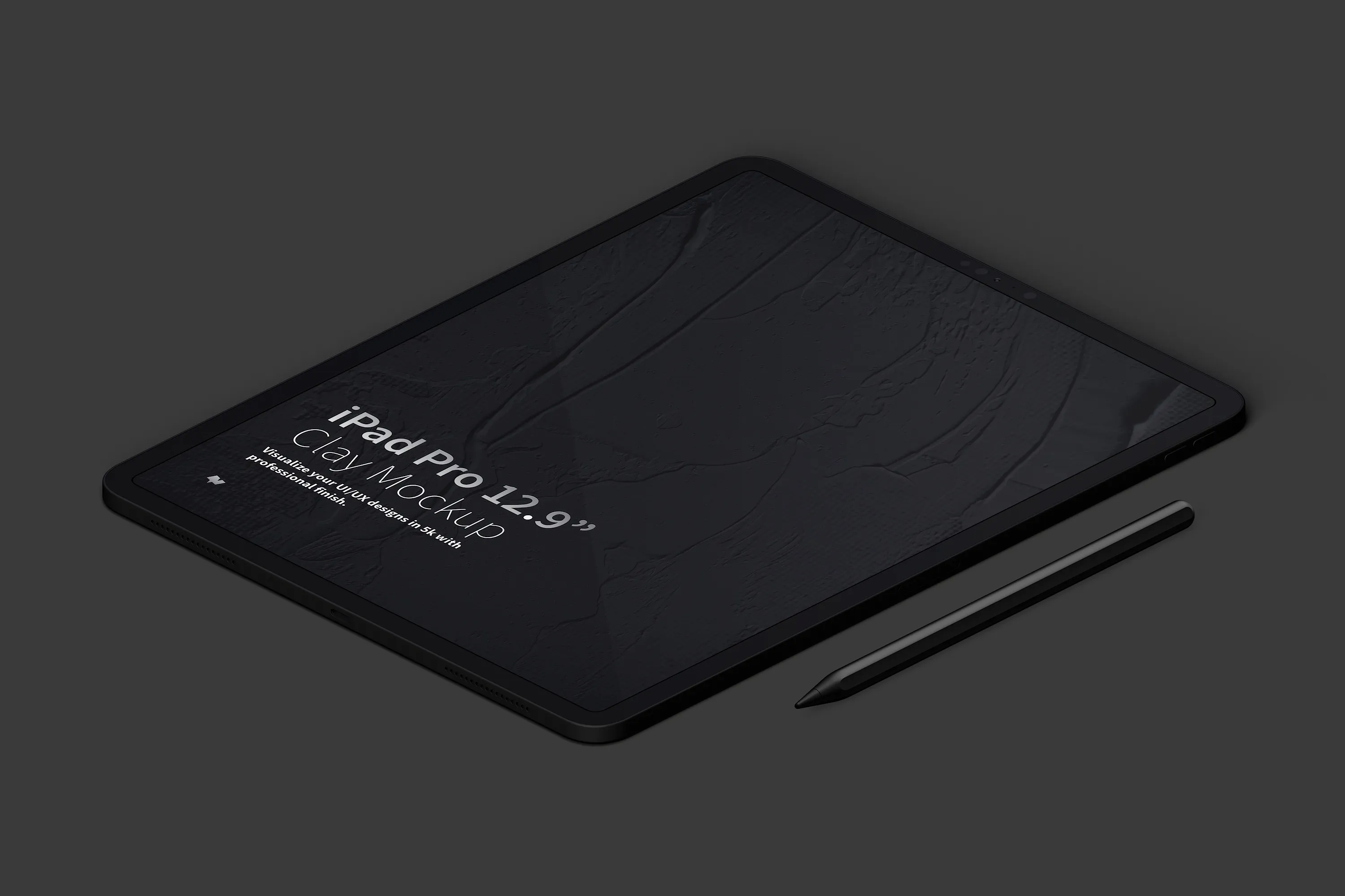 iPad Pro平板电脑等距右视图样机模板素材 Clay iPad Pro 12.9” Mockup, Isometric Right View插图(4)