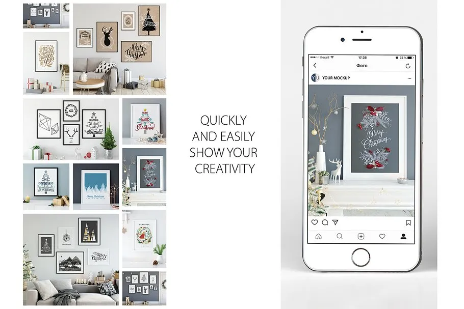 圣诞主题画框相框样机 Christmas Interiors Frame Mockup插图(17)