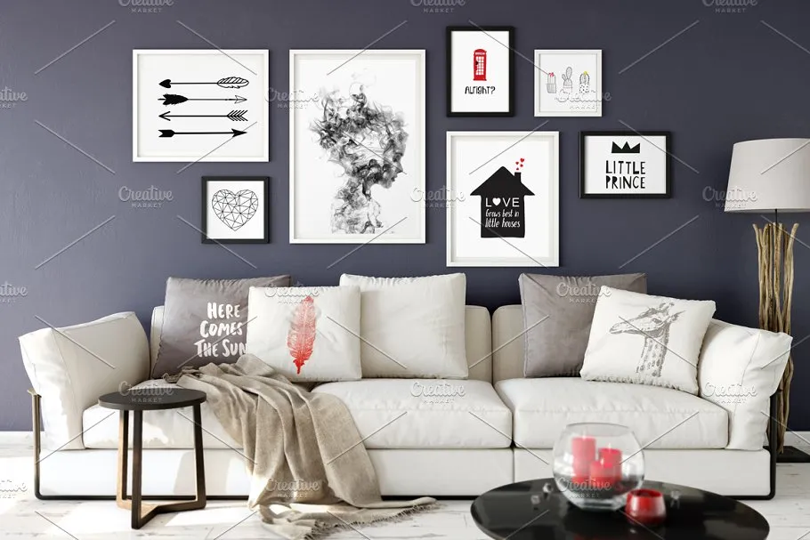 现代客厅画框样机模板09 Scandi Interior Frame Mockup – 09插图