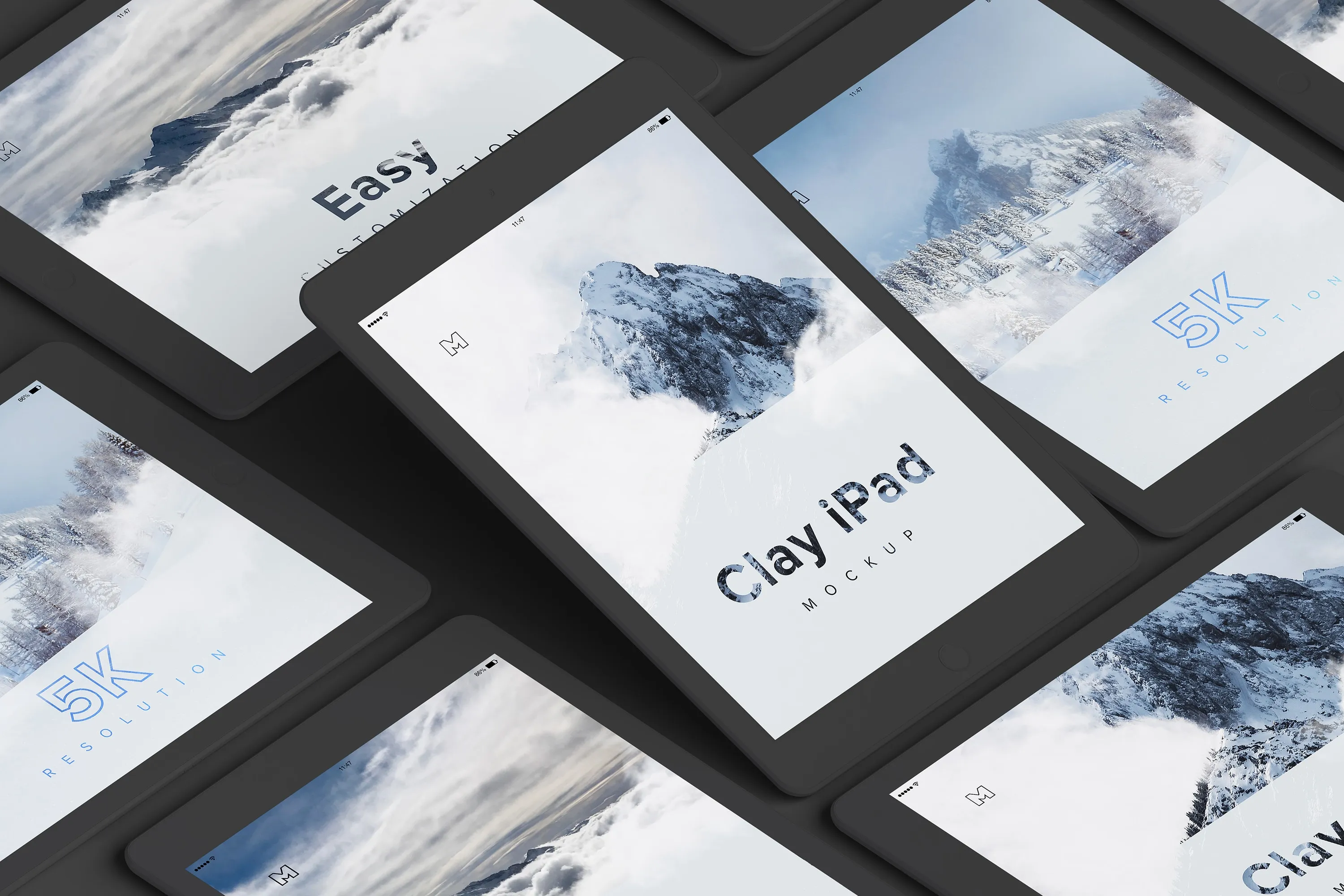 5K高清分辨率iPad平板电脑多屏幕预览效果样机05 Clay iPad 9.7 Mockup 05插图(1)