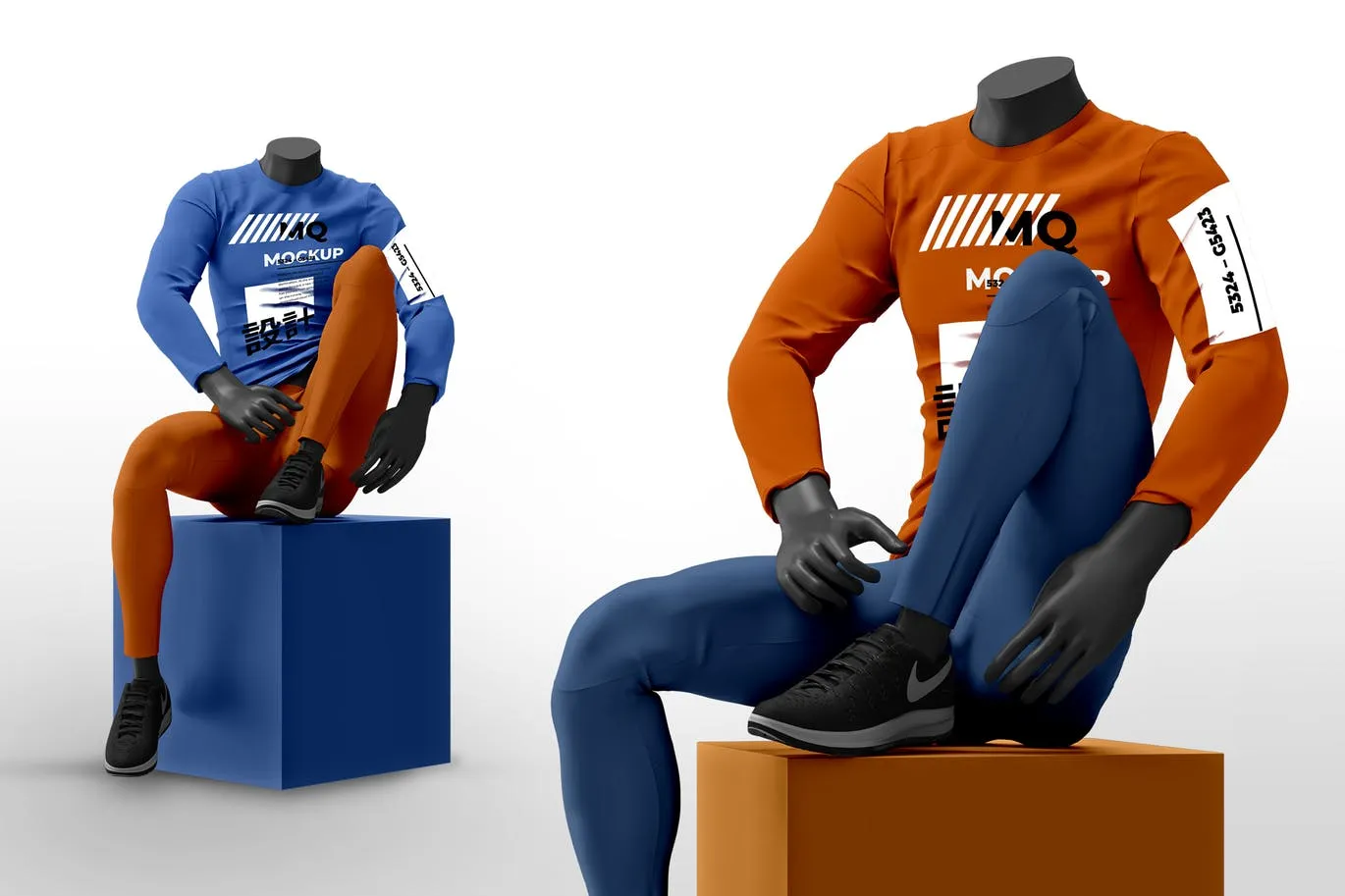 男模特长袖T恤设计图样机像素设计精选模板 Male Mannequin with Long Sleeve Mockups