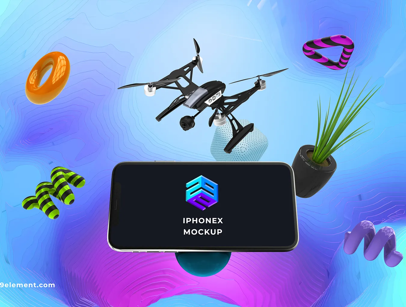 无人机与手机展示创意场景样机下载 [PSD]插图(1)