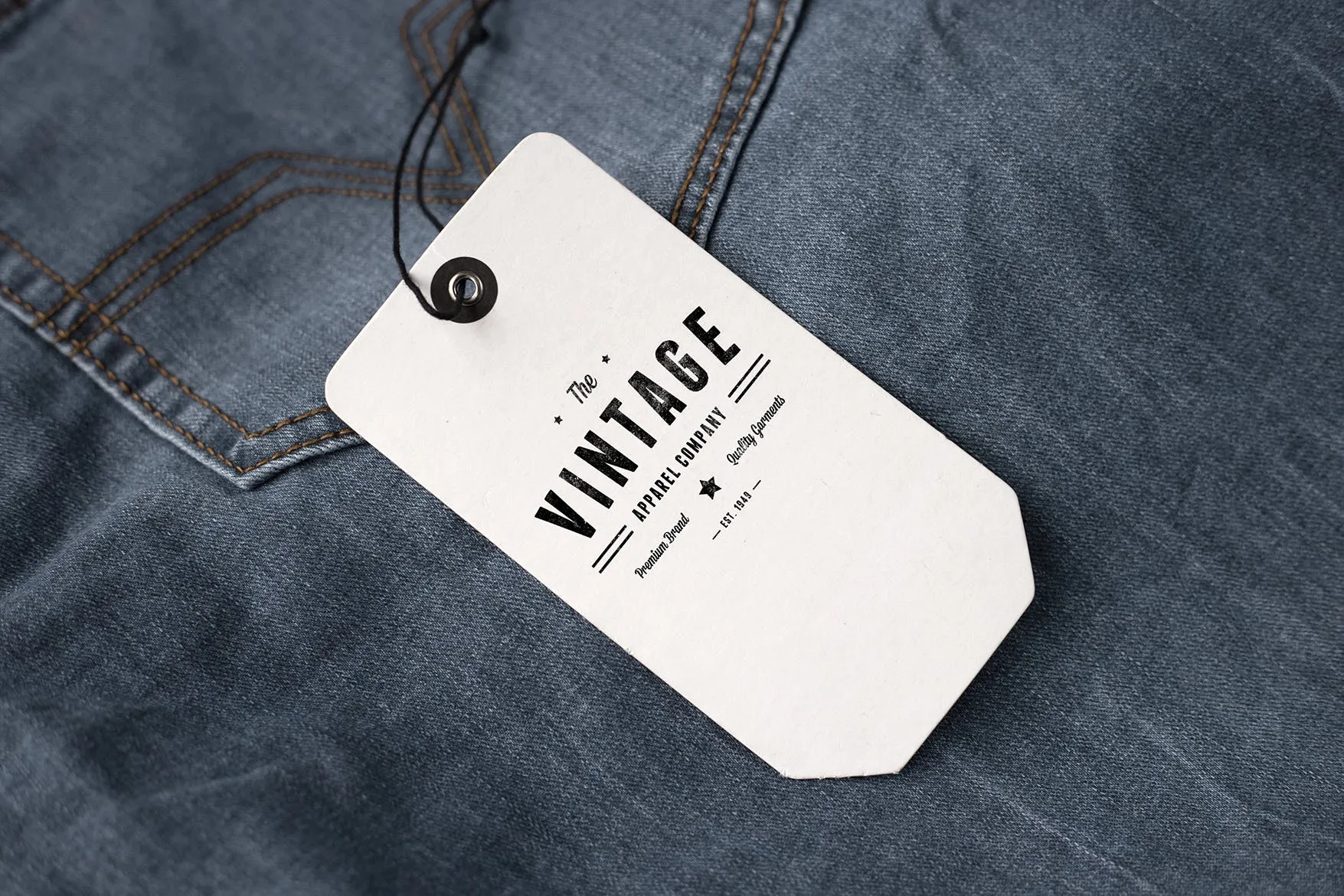 牛仔服服装吊牌设计图素材库精选模板 Clothing Tag Label Mockup插图(1)