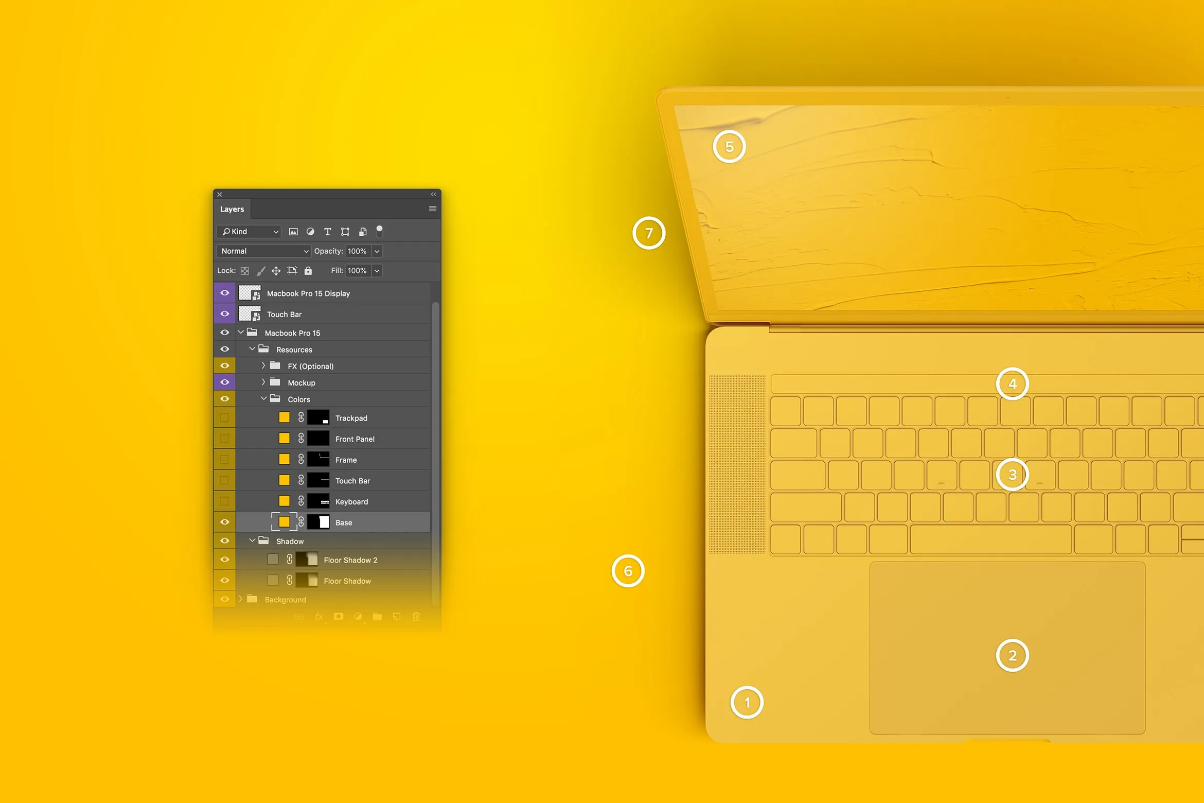 MacBook Pro笔记本电脑屏幕界面设计预览顶视图样机 Clay MacBook Pro 15" with Touch Bar, Top View Mockup插图(3)