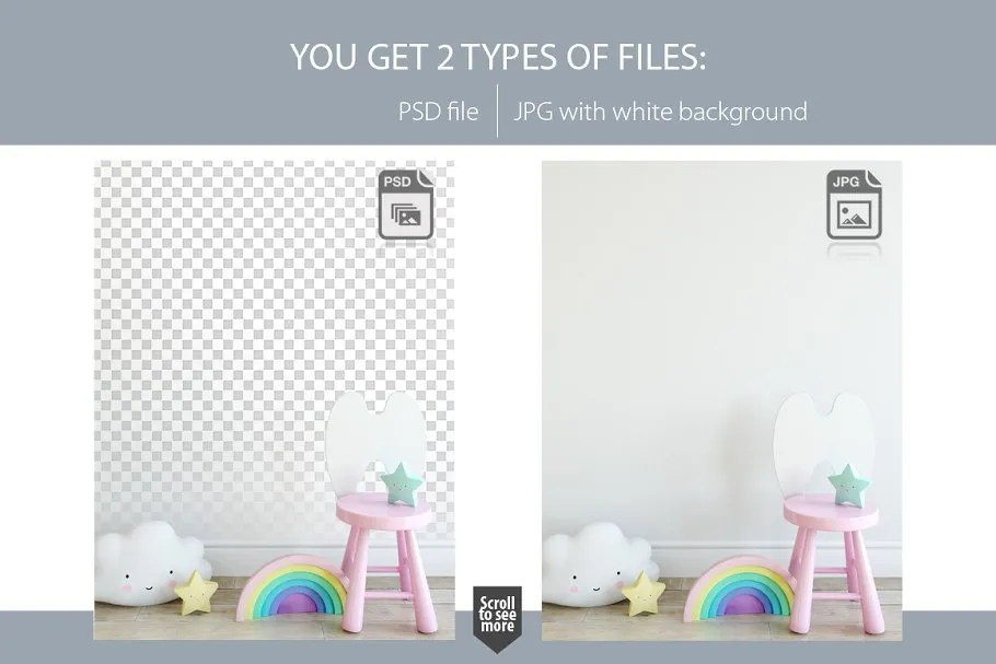 儿童卧室书房墙纸&相框样机 KIDS Interior WALL & FRAMES Mockup 3插图(2)