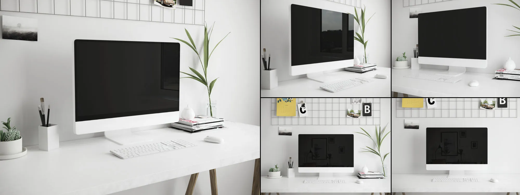 办公桌场景-iMac一体机屏幕演示样机模板 Workspace Scene Mockup – Mac Screen插图(5)