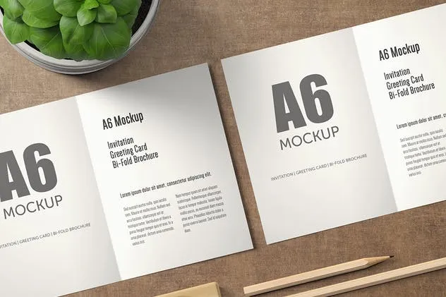 A6纵向双折页贺卡印刷品样机 A6 Portrait Bi-Fold Greeting Card Mock-up插图(6)