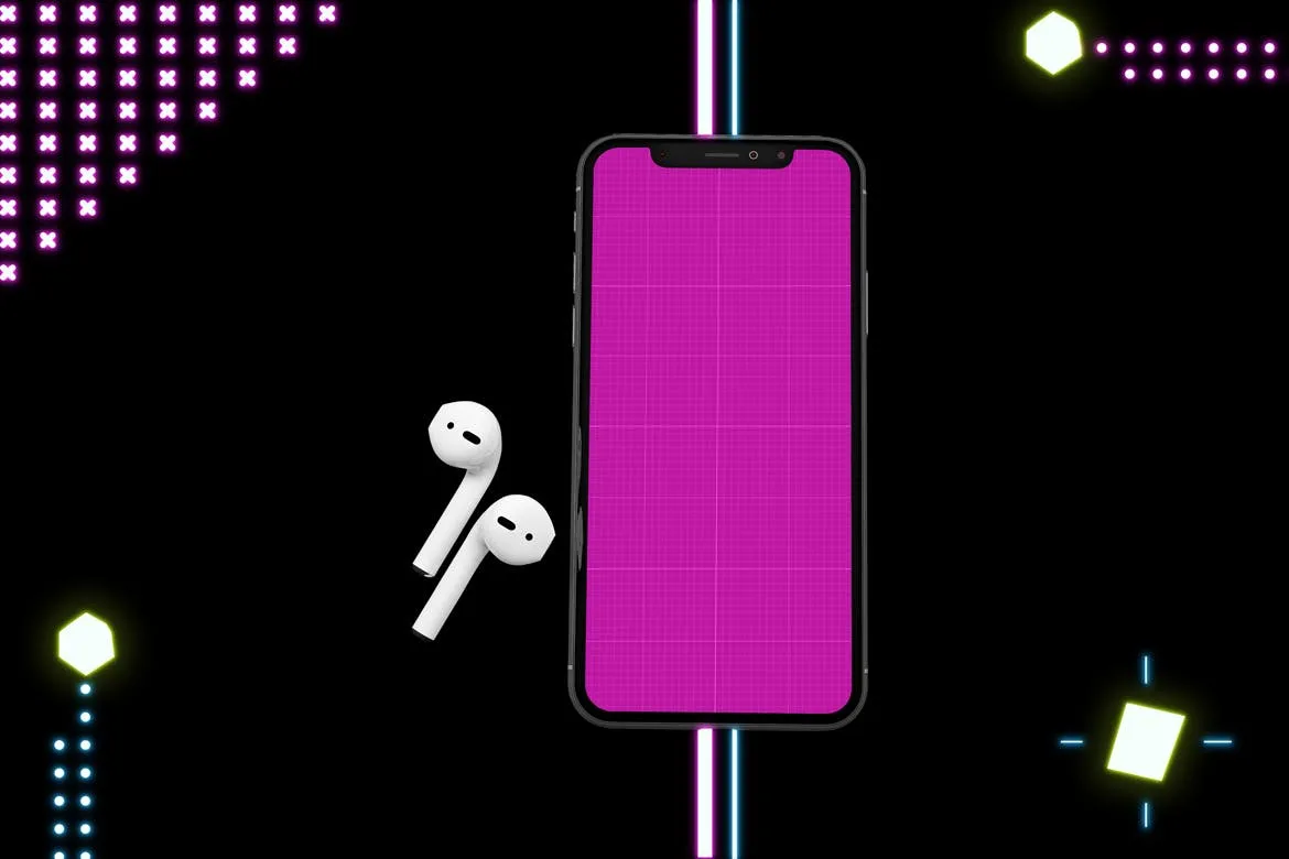 在线音乐APP设计效果图样机模板 Neon Music App MockUp插图(9)