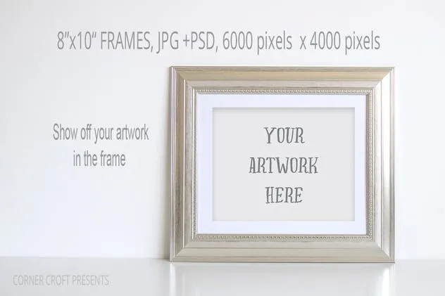 银色金色框艺术作品照片展示样机 Silver photo Frame Mockup Bundle插图(4)